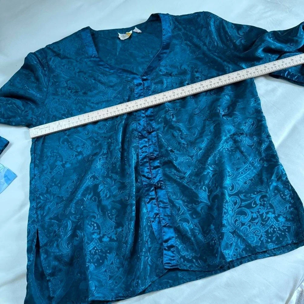 Blue satin pajama set  90s‎ victoria's secret teal satin pajama set